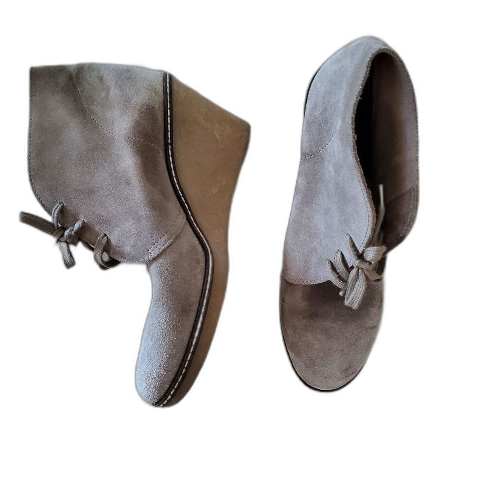 J Crew Women's Suede Booties Size 8 Gray Italian Ankle Boots 2.75" Wedge Heel